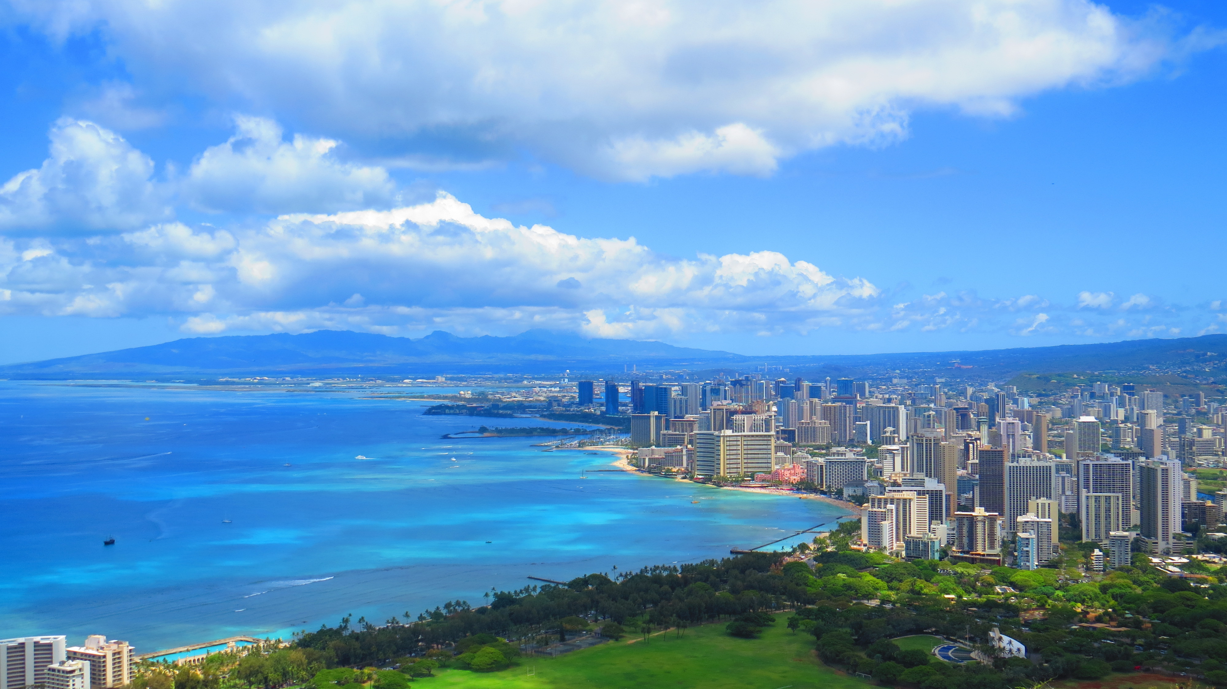 Downtown Honolulu and Waikiki from Diamond Head 