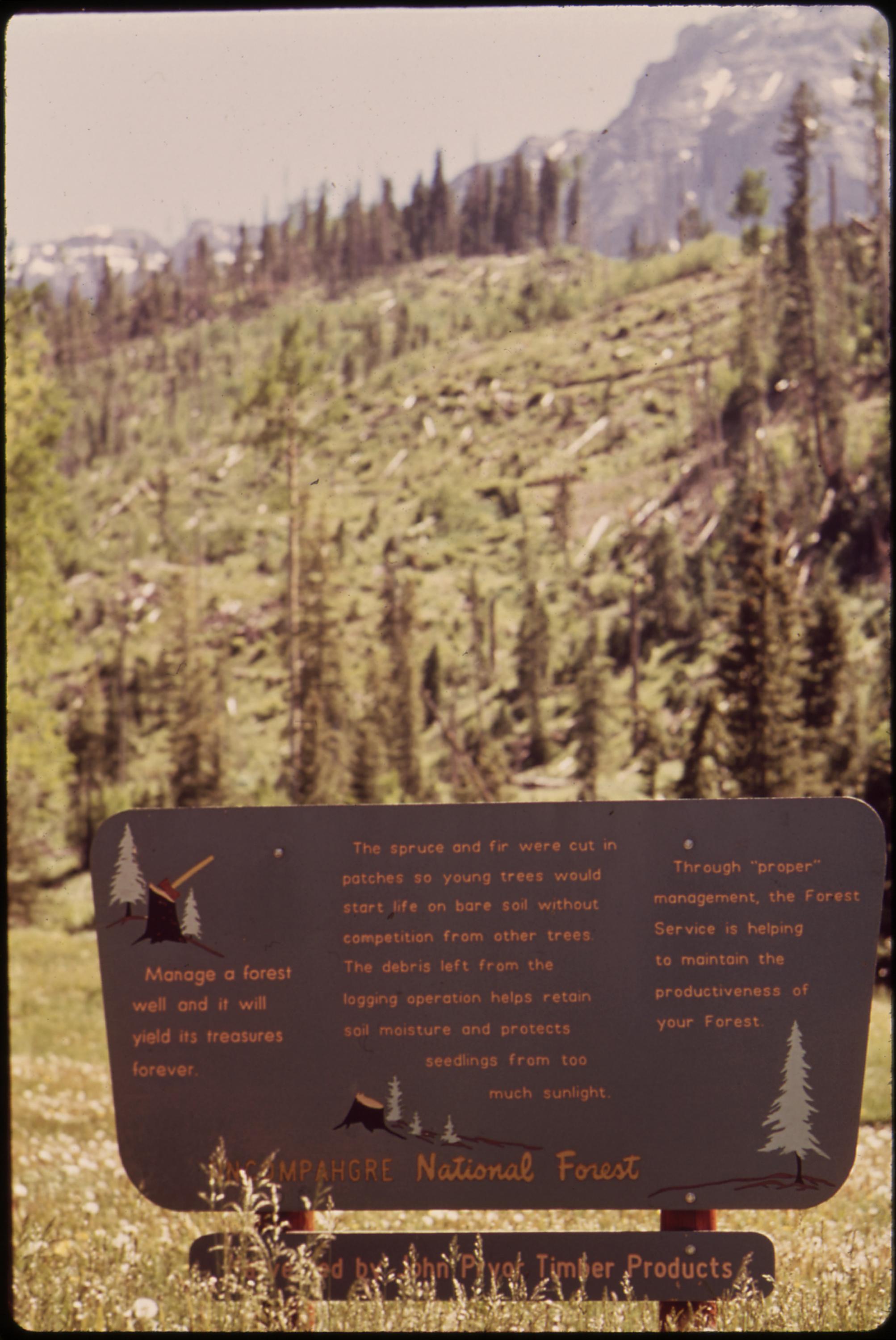 Public relations by logging company sign
