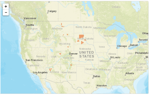 FWS range map for black-footed ferrets