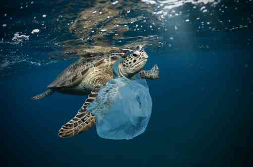 Sea turtle with plastic bag