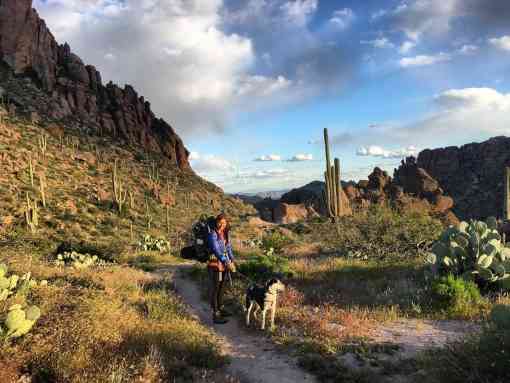 Erica with her dog in Superstition Wilderness