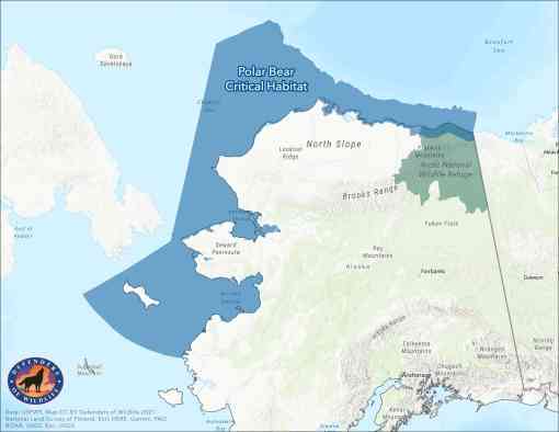 Map of polar bear critical habitat in Northern Alaska