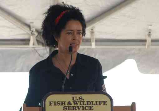 Dr. Paula Kahumbu speaking at the USFWS ivory crush at Rocky Mountain Arsenal National Wildlife Refuge in 2013.