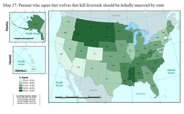 American Wildlife Values Map Lethal Control of Wovles