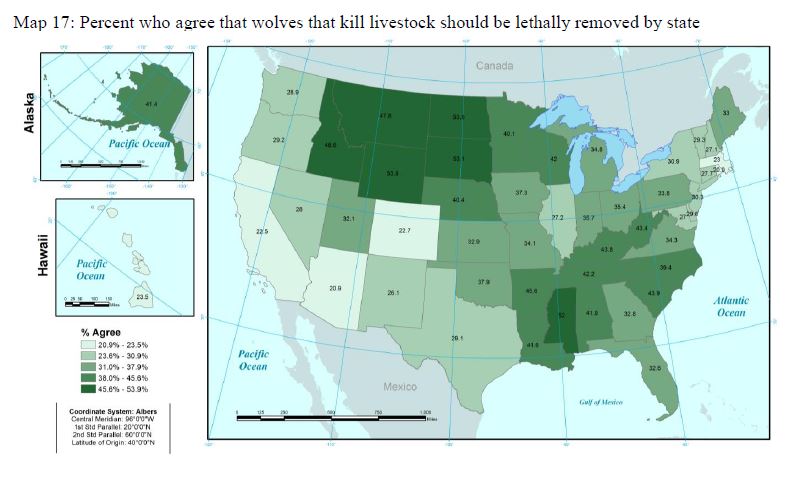 American Wildlife Values Map Lethal Control of Wovles