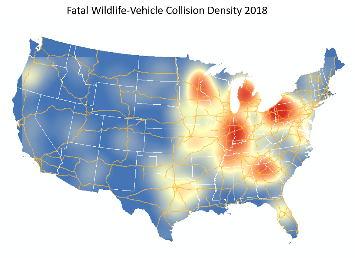 Fatal wildlife-vehicle collision density 2018