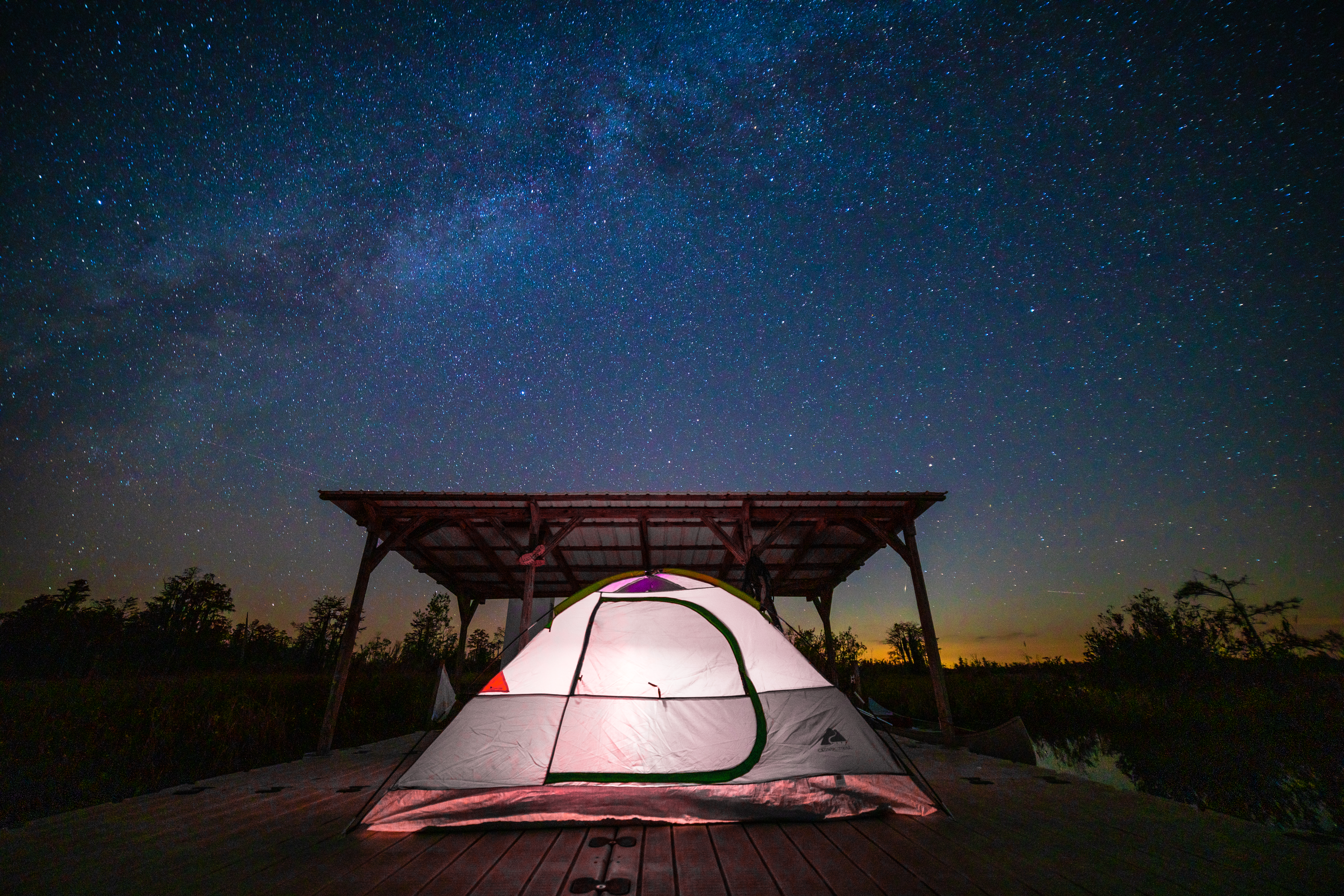 Tent and sky in Okenfenokee NWR