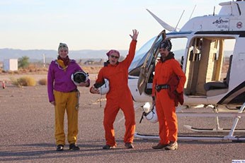 Desert Bighorn Coordinator Regina Vu (left) and Desert Bighorn Field Biologist Paige Prentice (center) of the California Department of Fish and Wildlife’s Desert Bighorn Crew.