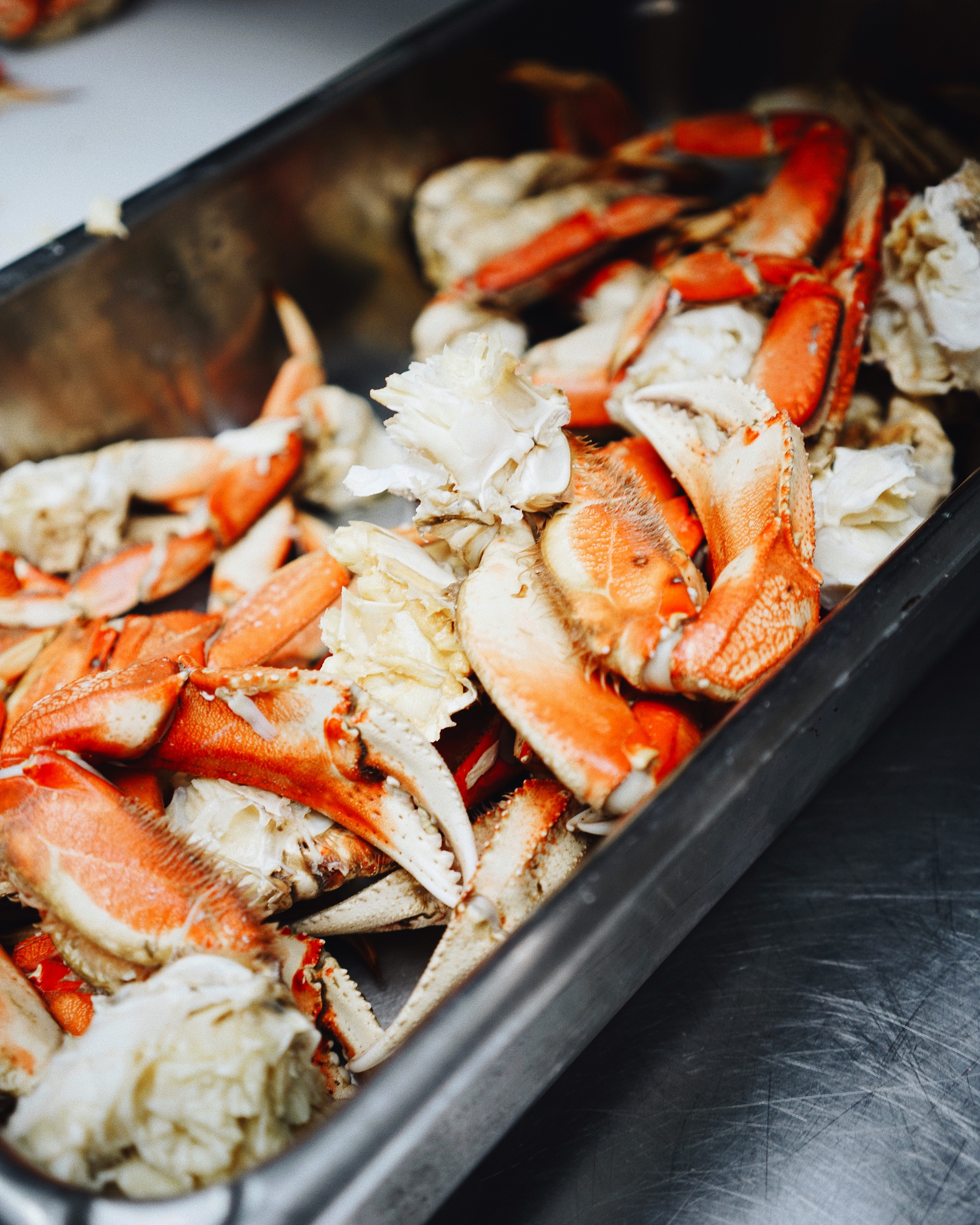 Seafood crab in a bin