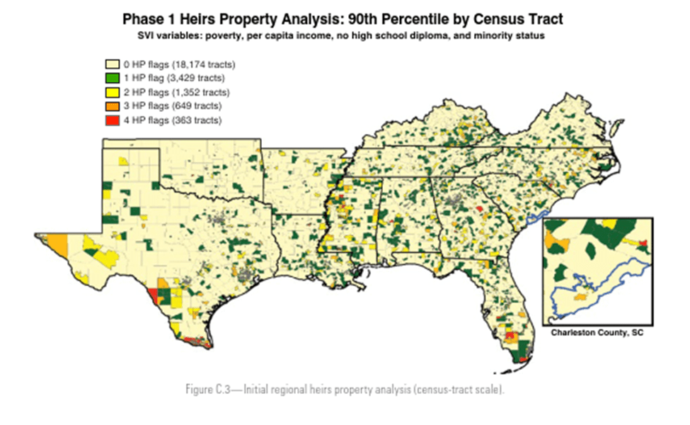 Phase 1 Heirs Property Analysis 90th percentile by cencus tract