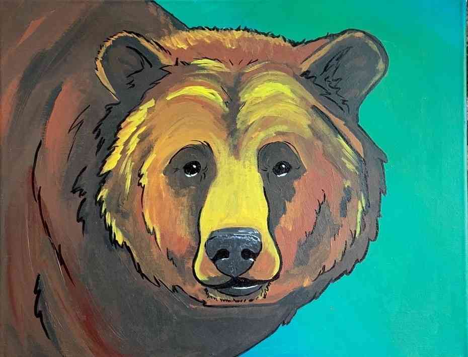 Brown Bear Paint Night in Alaska - artist Kari Becker's painted bear 