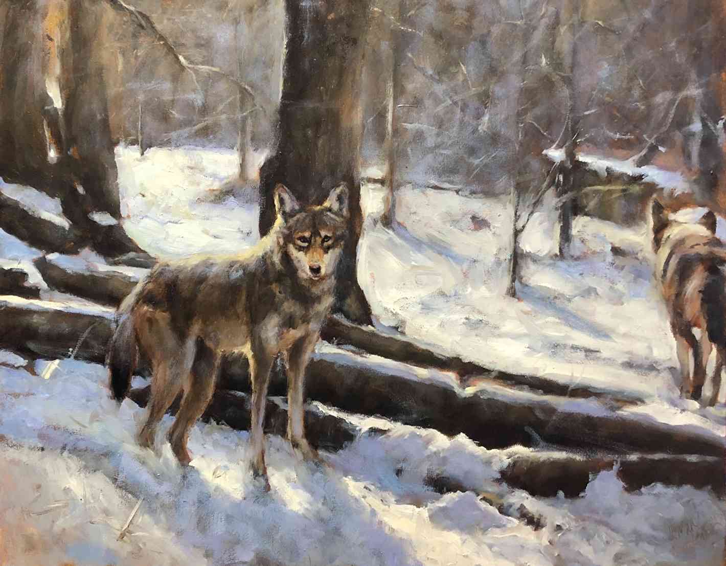 red wolf painting winter