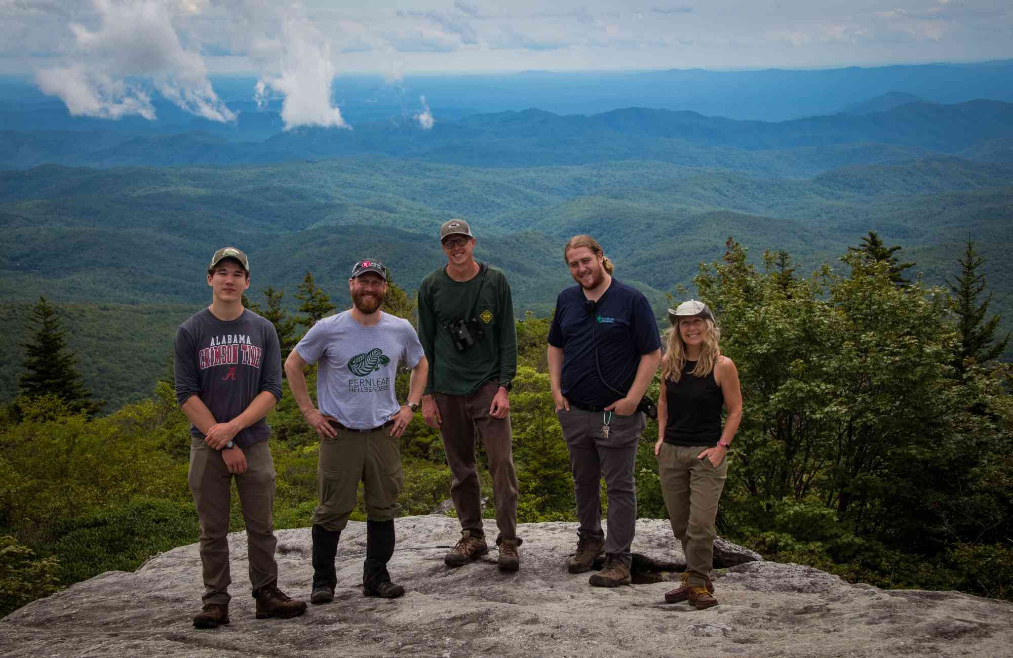 2023.09.14 - SE - Northern Saw-Whet Owl Box Project - Colin and crew group shot with mountain landscape at Grandfather Mountain State Park MS - Erin Fowler, Scraps of Lace Photography (1)