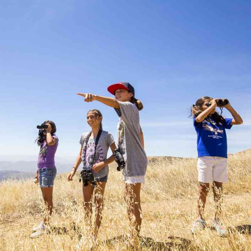 Students from Fillmore Elementary School learn how to use binoculars and search for endangered California condors on Hopper Mountain National Wildlife Refuge. This refuge is directly behind and above the school.