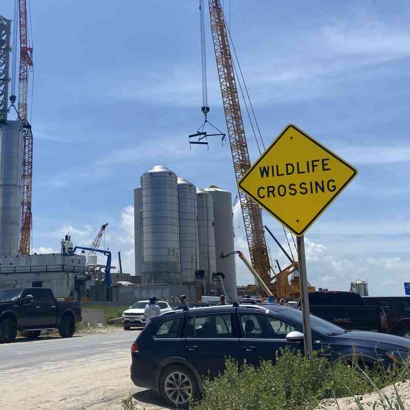 SpaceX publich road with wildlife crossing sign, SpaceX Launch Site